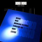 Disko Disko Parfum – blue packaging with scent notes, black background – perfume
