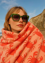 Crabs Organic Cotton Beach Towel with Crab Print, Peach Color, Perfect for Relaxing at the Beach – Beach Fashion