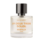 Un Deux Trois Soleil Eau de Parfum – klares Glasflakon mit schwarzem Deckel, weißem Hintergrund – Parfüm