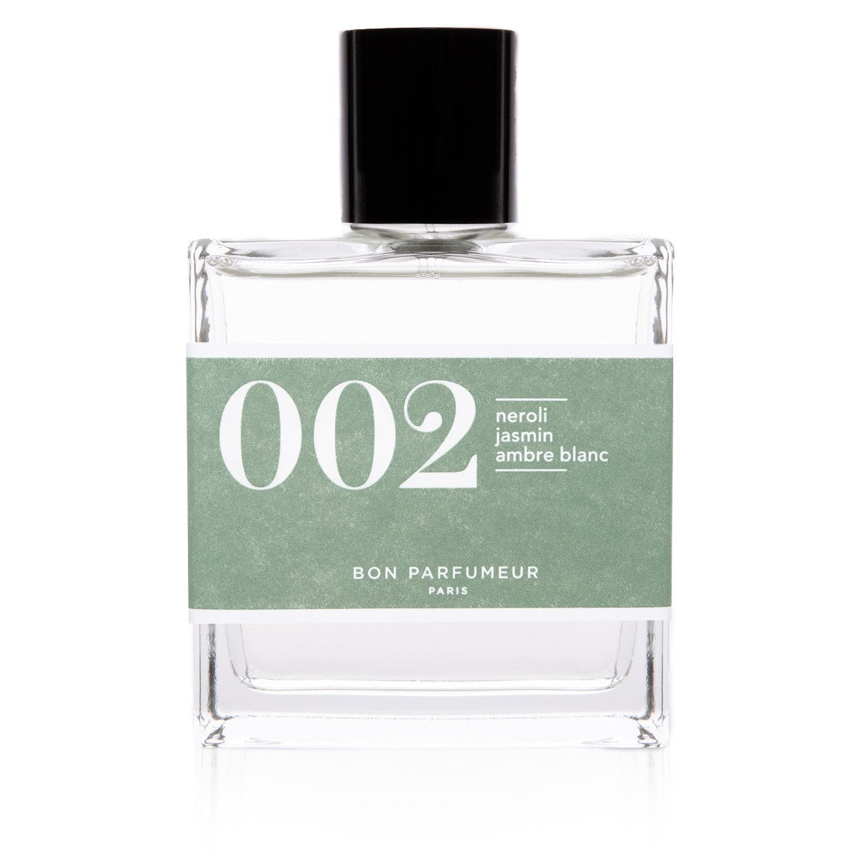 Bon Parfumeur 002 Neroli – klares Glasfläschchen 100ml, schwarzer Deckel, weißer Hintergrund – Parfüm