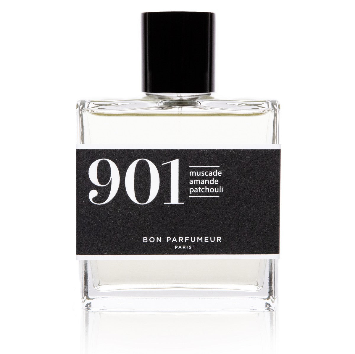 Bon Parfumeur 901 Nutmeg – klares Glasfläschchen 100ml, schwarzer Deckel, weißer Hintergrund – Parfüm