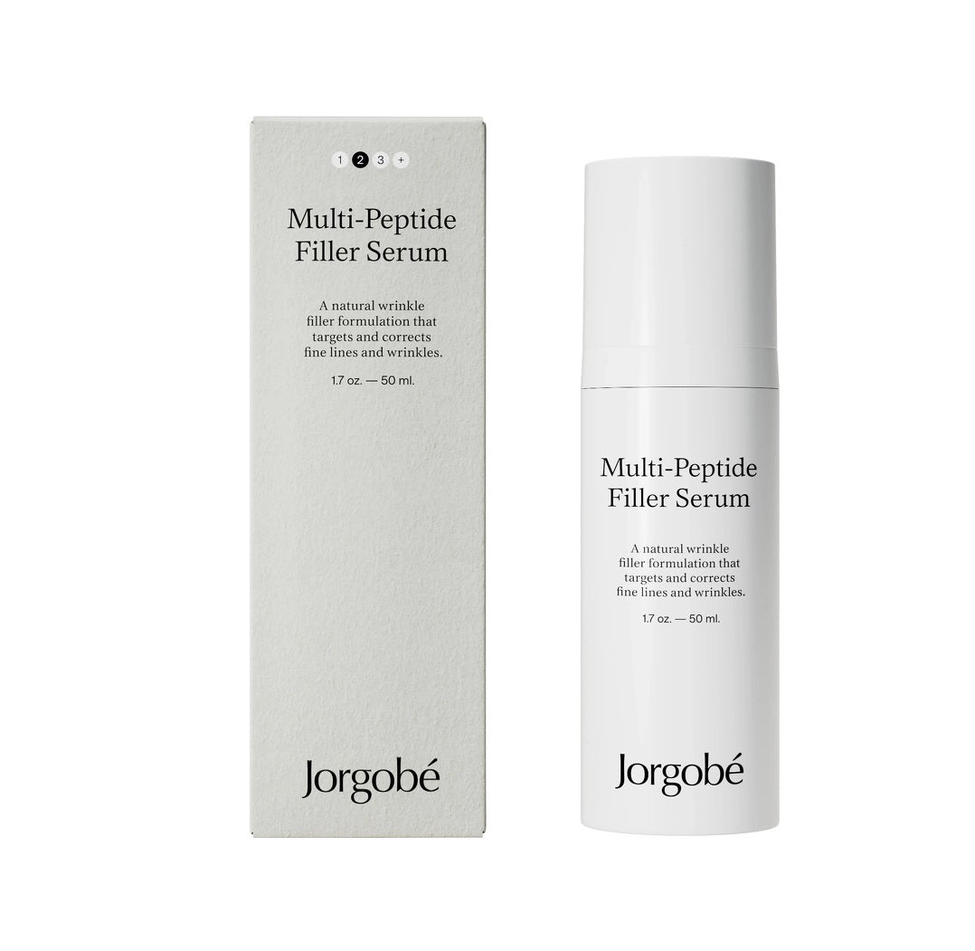 Jorgobé Multi-Peptide Filler Serum – weißes Fläschchen 50 ml, weißer Deckel, weißer Hintergrund – Hautpflege