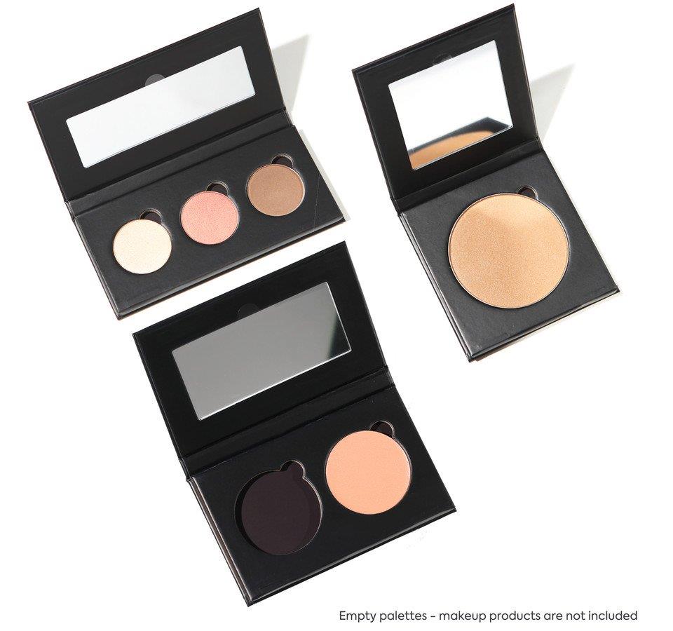 Refillable Makeup Palette 'double Dutch' – schwarze Paletten mit Spiegel, weißem Hintergrund – Make-up
