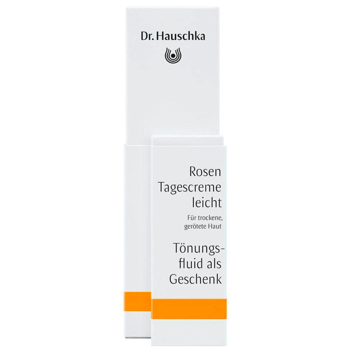 Dr. Hauschka Rosen Day Cream Light – white cardboard packaging with orange stripe, white background – skin care