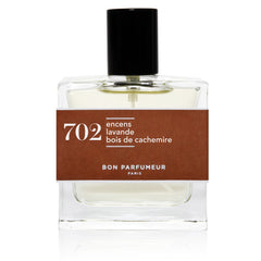 Bon Parfumeur 702: Incense im durchsichtigen Glasflakon mit schwarzem Verschluss und braunem Etikett auf weißem Grund. Parfum