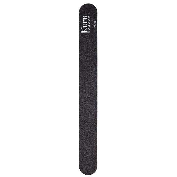 Kure Bazaar Nagelfeile – schwarze Feile mit weißer Schrift, weißer Hintergrund – Nagelpflege