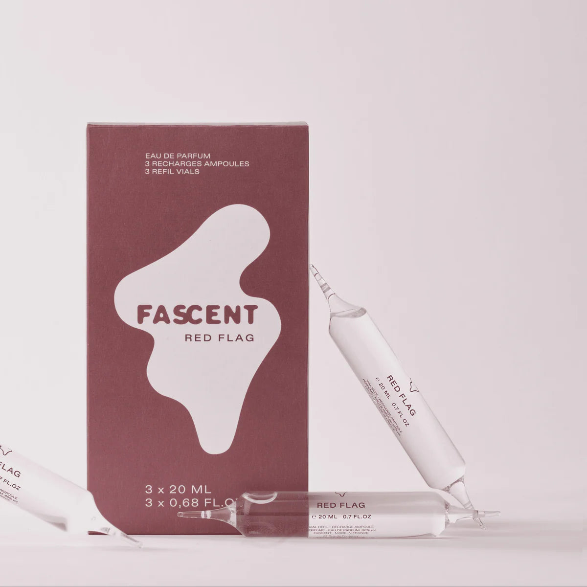 Fascent Red Flag Eau de Parfum – 3x20ml Nachfüllampullen, burgunderrote Verpackung, weißer Hintergrund – Parfüm