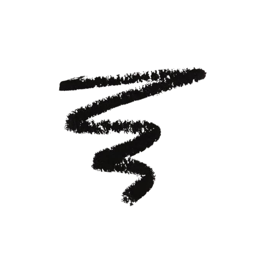 Schwarze Augenbrauenstift-Nachfüllung – kräftige Strichprobe auf weißem Hintergrund – Augen-Make-up
