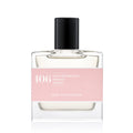 Bon Parfumeur 106 Rose Damascena – clear glass bottle with pink label and black cap, white background – perfume