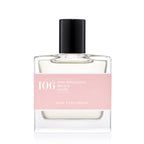 Bon Parfumeur 106 Rose Damascena – klares Glasflakon mit rosafarbenem Etikett und schwarzem Deckel, weißer Hintergrund – Parfüm