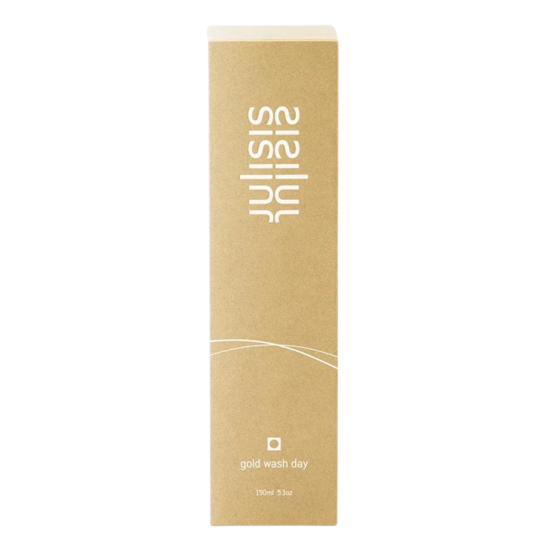 Sisley Gold Wash Day – goldene Kartonverpackung 150ml, weißer Hintergrund – Haarpflege