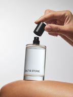 Salt & Stone Neroli & Basil Body Mist – clear spray bottle with black atomizer, white label, white background – body care