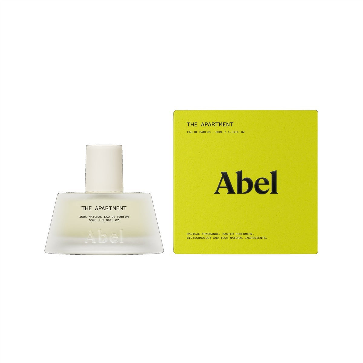 The Apartment Eau de Parfum – 50ml Glasflakon mit weißem Verschluss, gelbe Verpackung, weißer Hintergrund – Parfüm