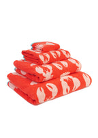 Lobster Organic Cotton Hand Towel – vibrant red towels with lobster print, white background – bath textiles