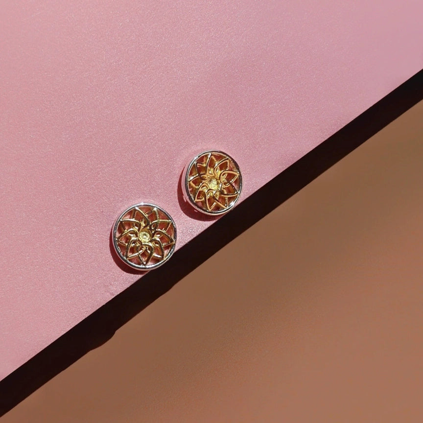 India Mandala Gold and Silver Stud Earrings