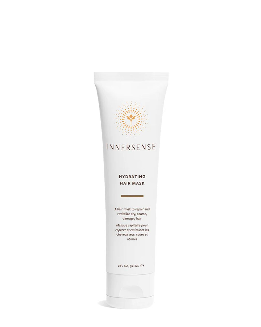 Innersense Hydrating Hair Mask – weiße Tube 59,1 ml, weißer Deckel, weißer Hintergrund – Haarpflege