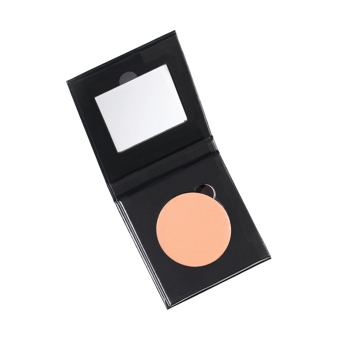 Out of Space Balm Corrector #005 Cora Refill – schwarzes Kompaktkästchen mit Spiegel, pfirsichfarbener Balsam, weißer Hintergrund – Concealer