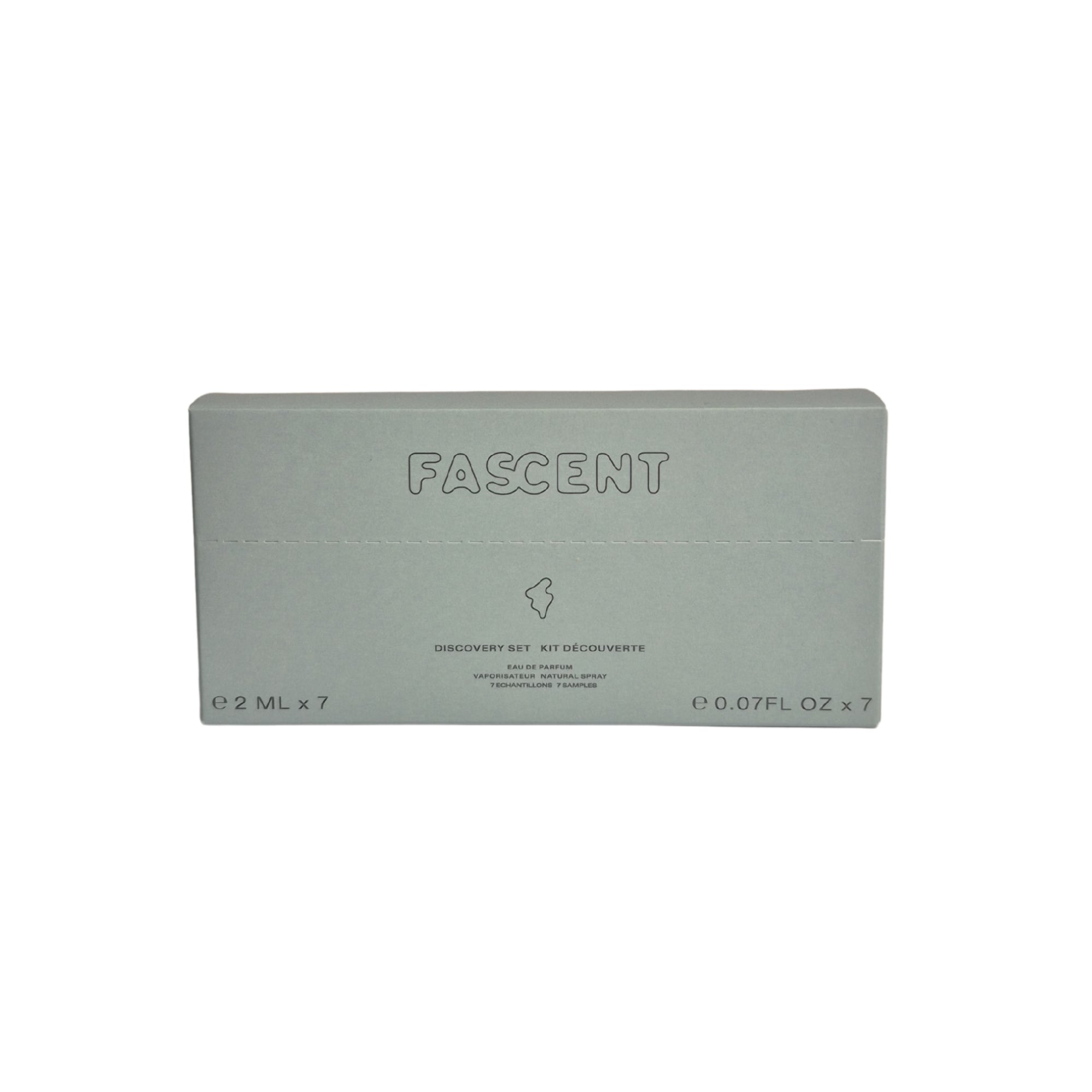 Fascent Discovery Set – gray cardboard box 2ml x 7, white background – perfume sample