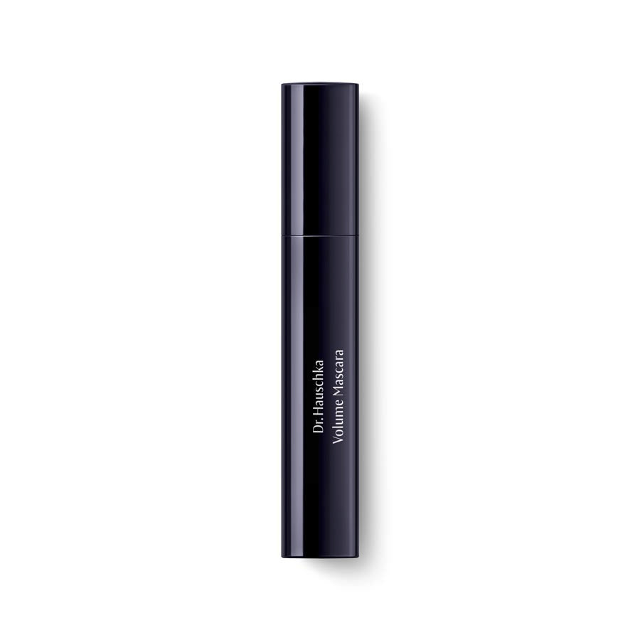 Dr. Hauschka Volume Mascara 01 Schwarz – schwarzer Tubus, glänzender Deckel, weißer Hintergrund – Wimpernmake-up
