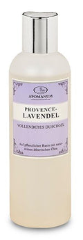 Apomanum Provence Lavender Shower Gel – cream-colored bottle with silver cap, purple label, white background – skin care