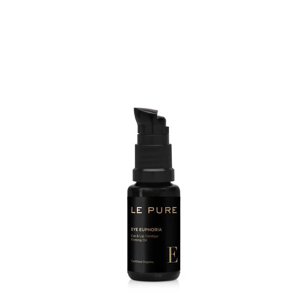 LE PURE Eye Euphoria – schwarze Flasche mit Pumpverschluss, weißer Hintergrund – Augenpflege