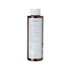 KORRES Mandel & Leinsamen Shampoo – braune Flasche 250ml, weißer Deckel, weißer Hintergrund – Haarpflege
