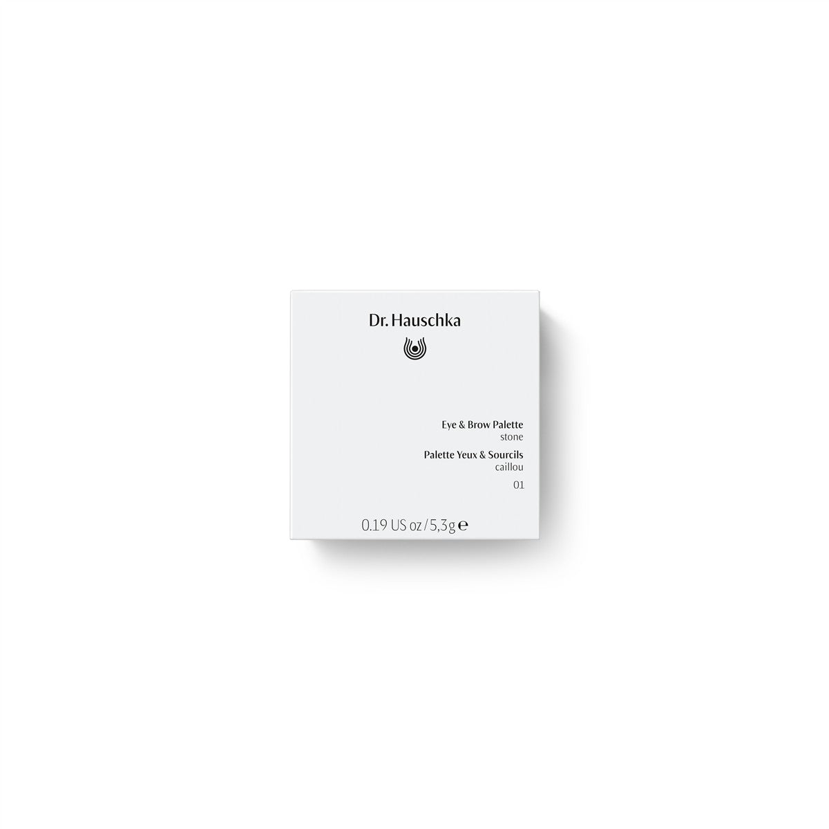 Dr. Hauschka Eye & Brow Palette 01 Stone – quadratische Schachtel 5,3g, hellgrau, weißer Hintergrund – Augenmake-up