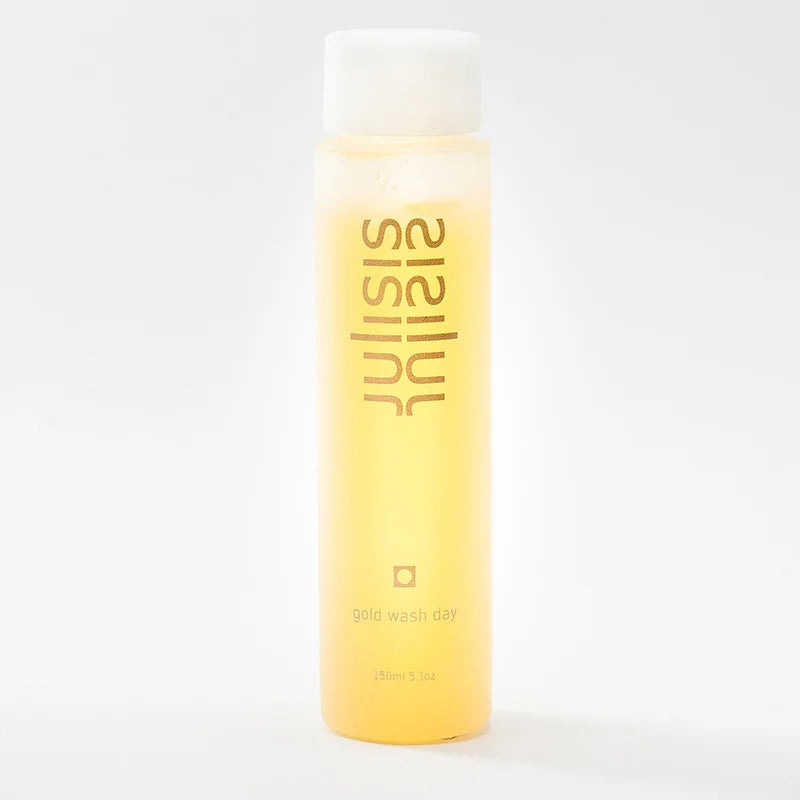 Julisis Gold Wash Day – gelbe Flasche 150ml, weißer Deckel, weißer Hintergrund – Haarpflege