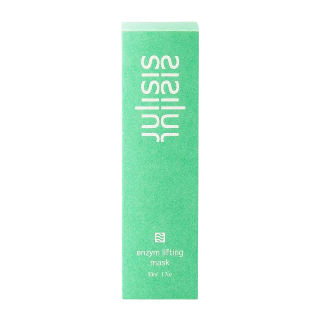 Julisis Enzym-Lifting-Maske – grüne Kartonverpackung 50ml, weißer Hintergrund – Hautpflege