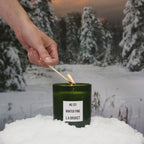 L:A Bruket No. 331 Winter Pine Candle – green glass, white label, snowy background – scented candles