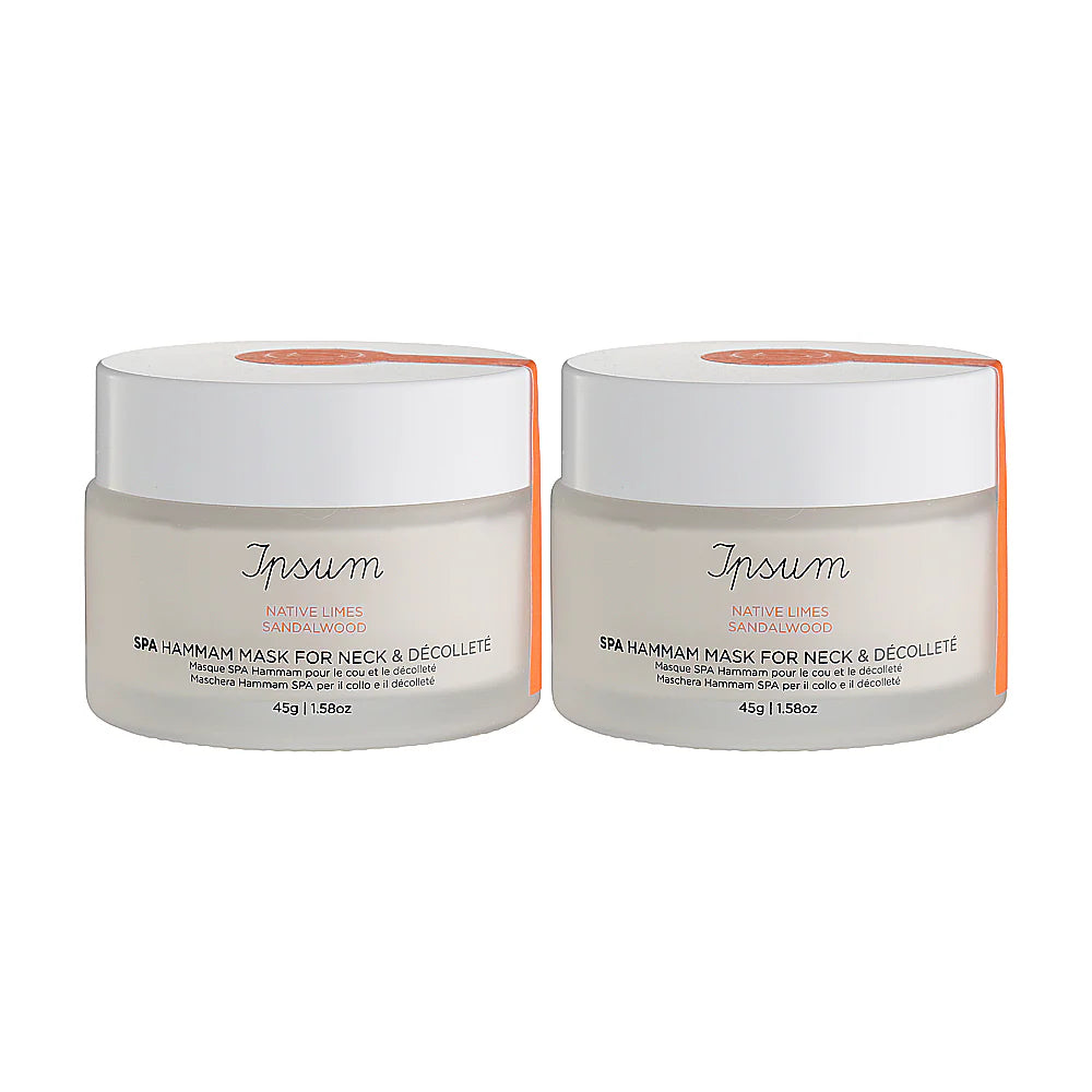 Insum Spa Hammam Maske für Hals & Décolleté – 2x 45g, weißer Deckel, orangefarbener Akzent, weißer Hintergrund – Hautpflege
