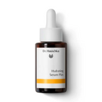 Dr. Hauschka Hydrating Serum Plus in einer braunen Glasflasche mit weißem Pipettenaufsatz, Hautpflege Serum