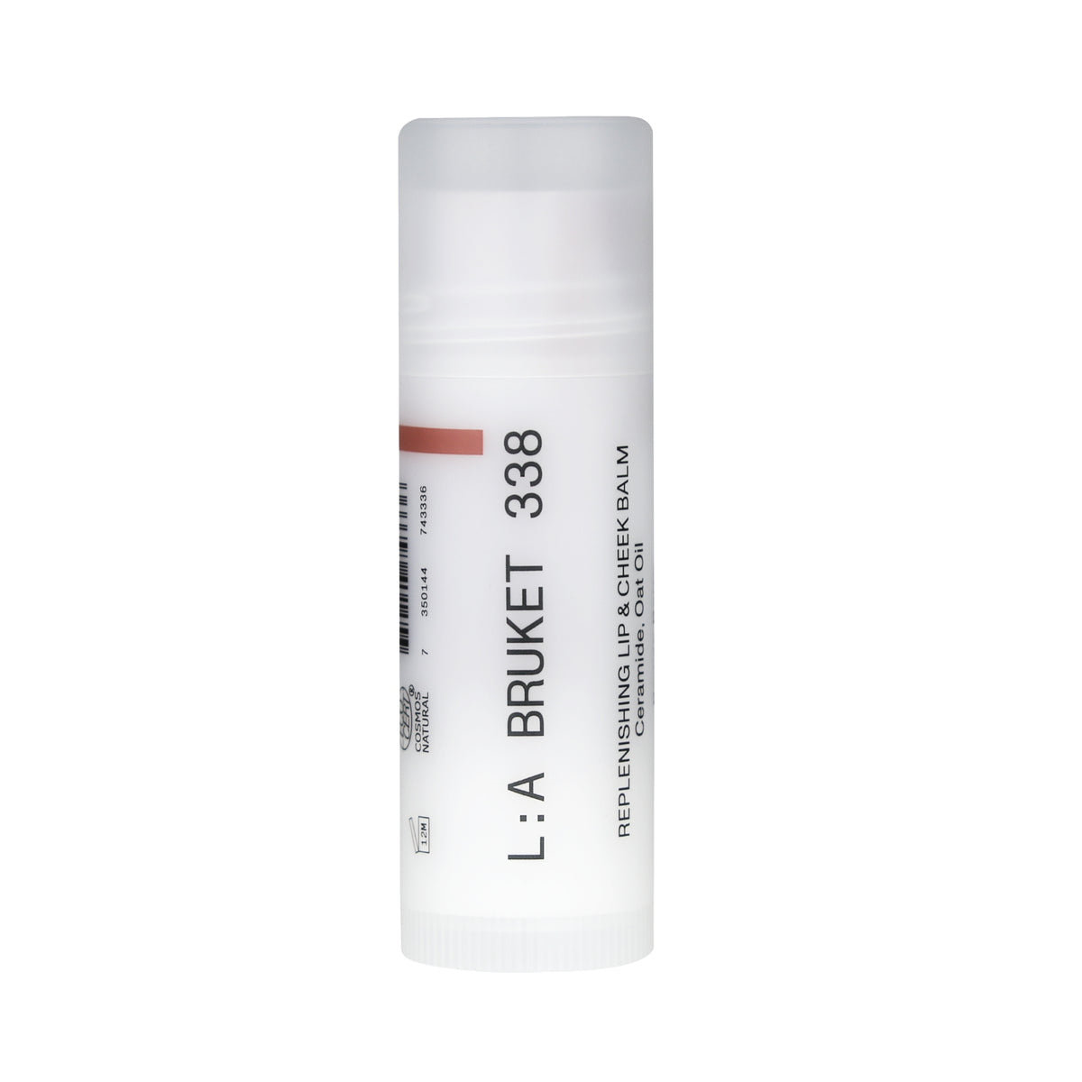 L:A Bruket No. 338 Replenishing Lip & Cheek Balm im weißen Stick auf weißem Hintergrund, Hautpflege.