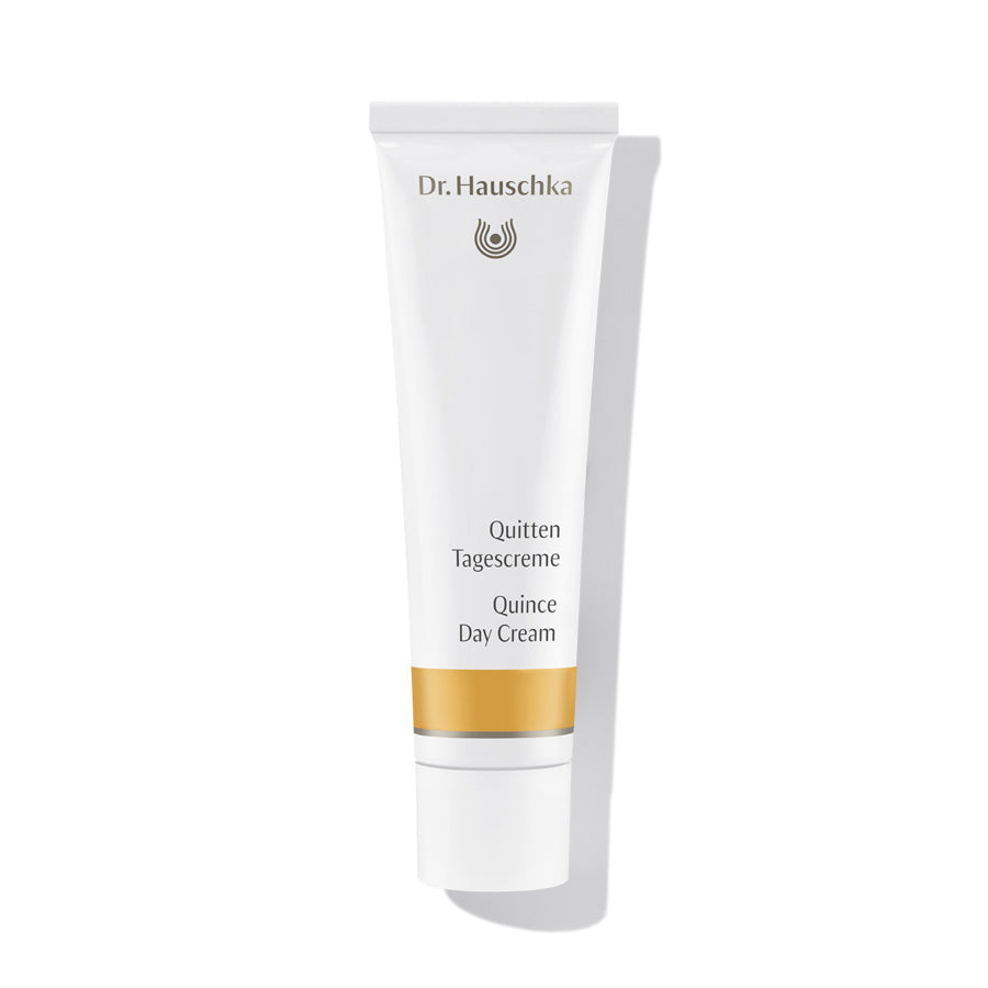 Dr. Hauschka Quince Day Cream – white tube with gold band, white cap, white background – skin care