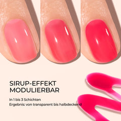 All About Jellies Kit: three fingernails with rot nail polish in different layers, manicure