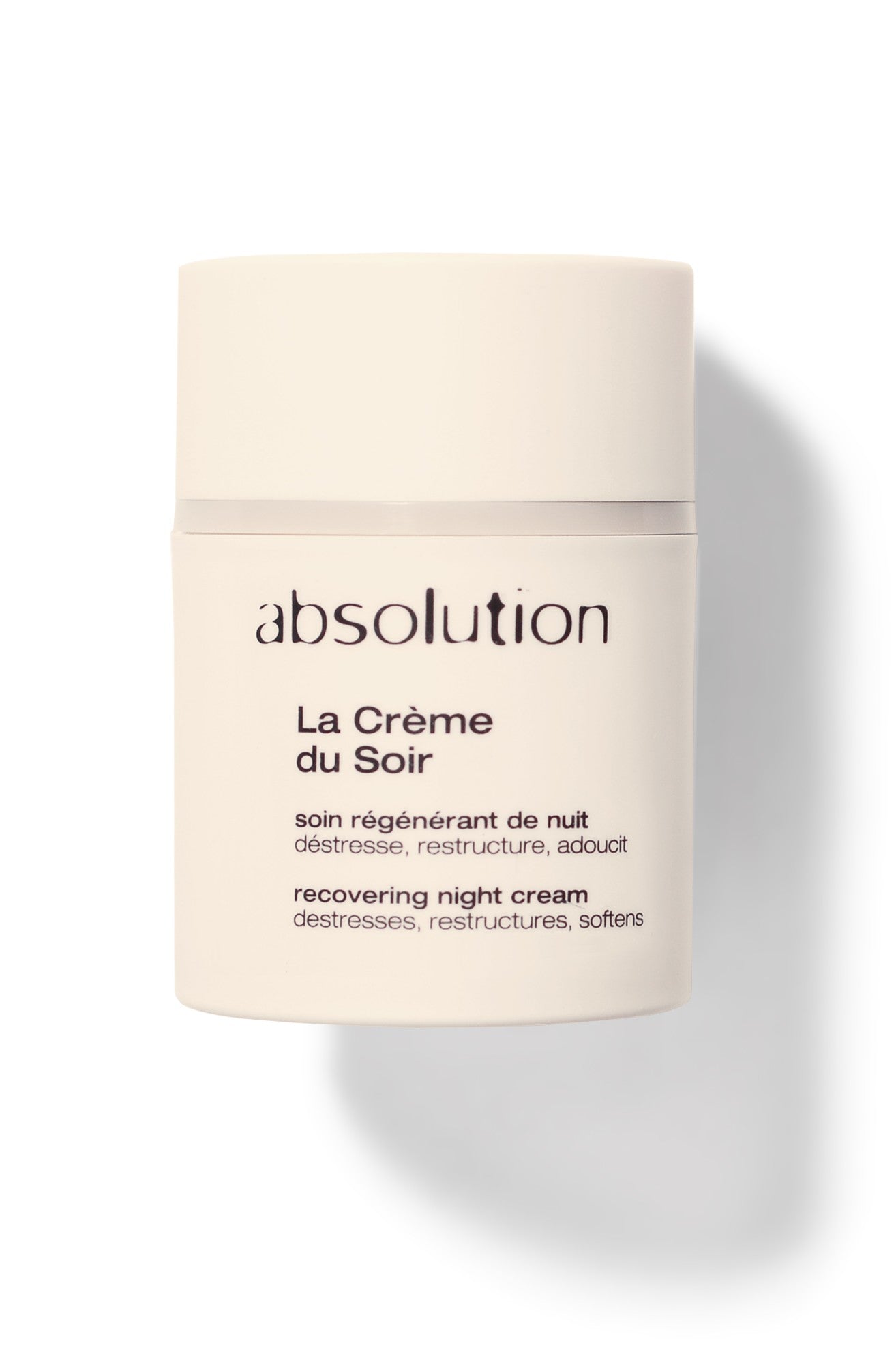 Absolution La Crème du Soir – cremefarbener Tiegel, weißer Hintergrund – Nachtcreme für Hautpflege