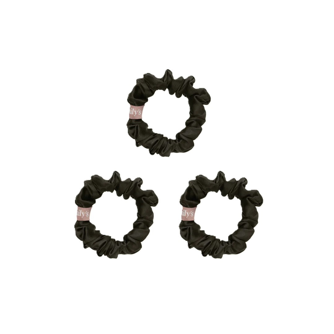Seidenscrunchie S Schwarz 3x