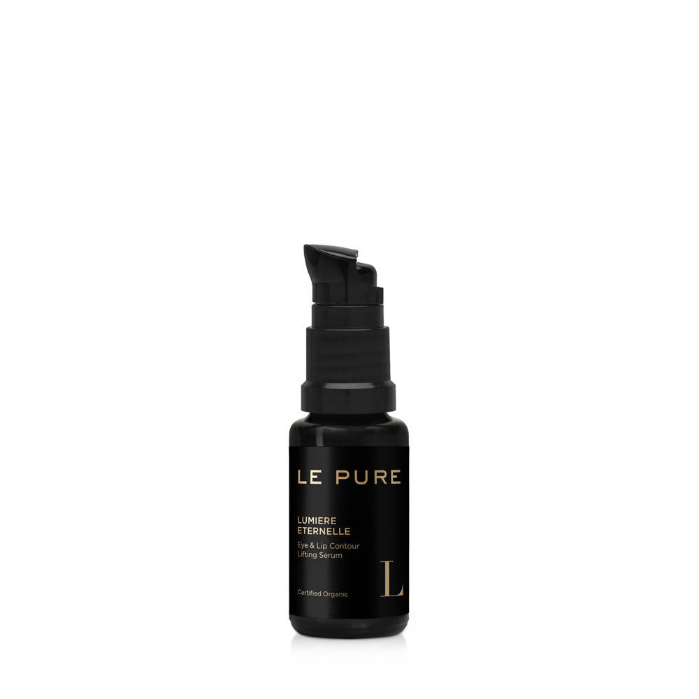 Le Pure Lumiere Eternelle – black bottle with pump dispenser, white background – eye and lip care