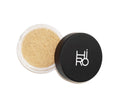 Hiro Mineral Foundation Porcelain SPF 25 – durchsichtige Dose, schwarzer Deckel, weißer Hintergrund – Make-up