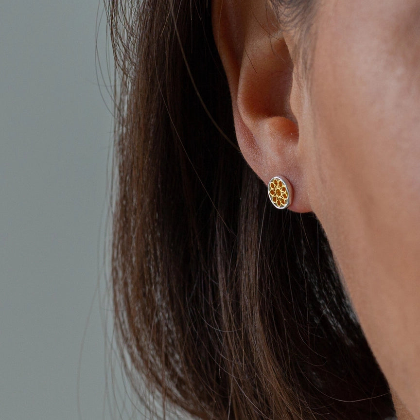 India Mandala Gold and Silver Stud Earrings