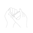 Block Buffer – minimalist line drawing, hands holding rectangular object, white background – nail care