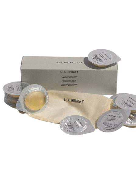 L:A BRUKET No. 323 Plumping Ice Cube – single-use pods, beige packaging, white background – face care