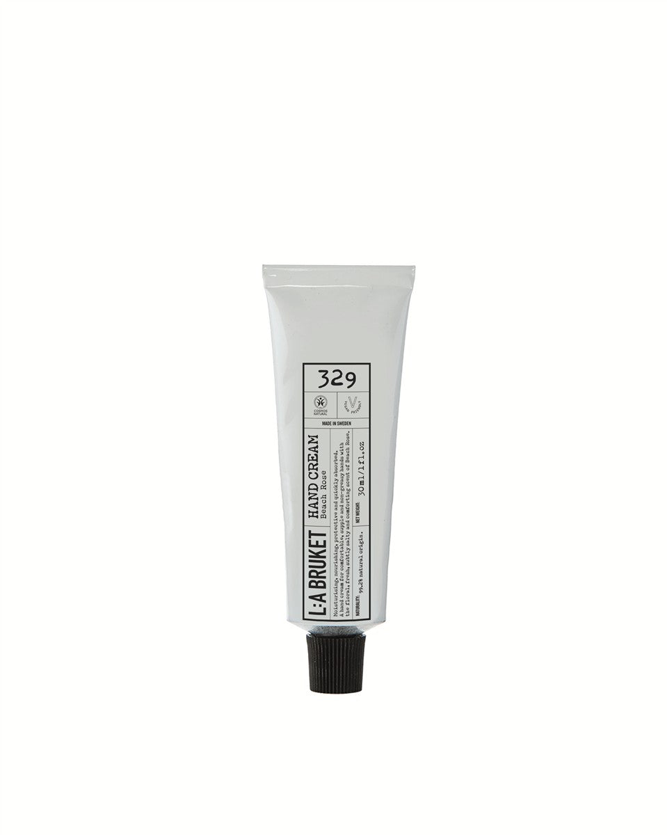 L:A BRUKET Handcreme No. 329 Beach Rose – weiße Tube 30ml, schwarzer Deckel, weißer Hintergrund – Handpflege