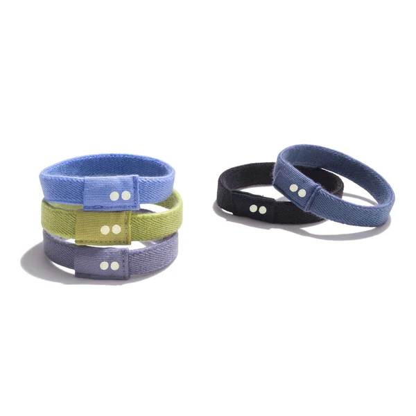 Sea to Sky plastic free flat hair ties – blue, green, purple, black on white background – hair care