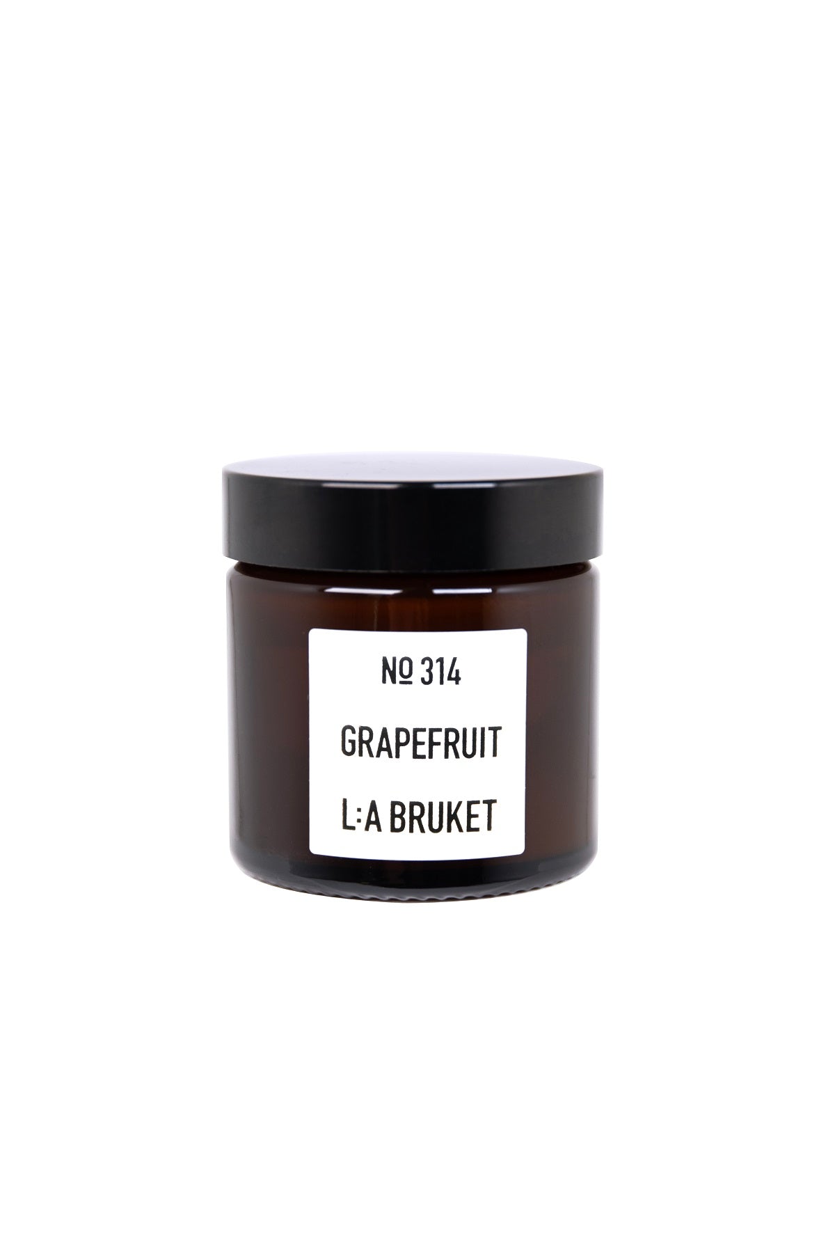 No. 314 Kerze Grapefruit – braunes Glasgefäß 50g, schwarzer Deckel, weißer Hintergrund – Duftkerze
