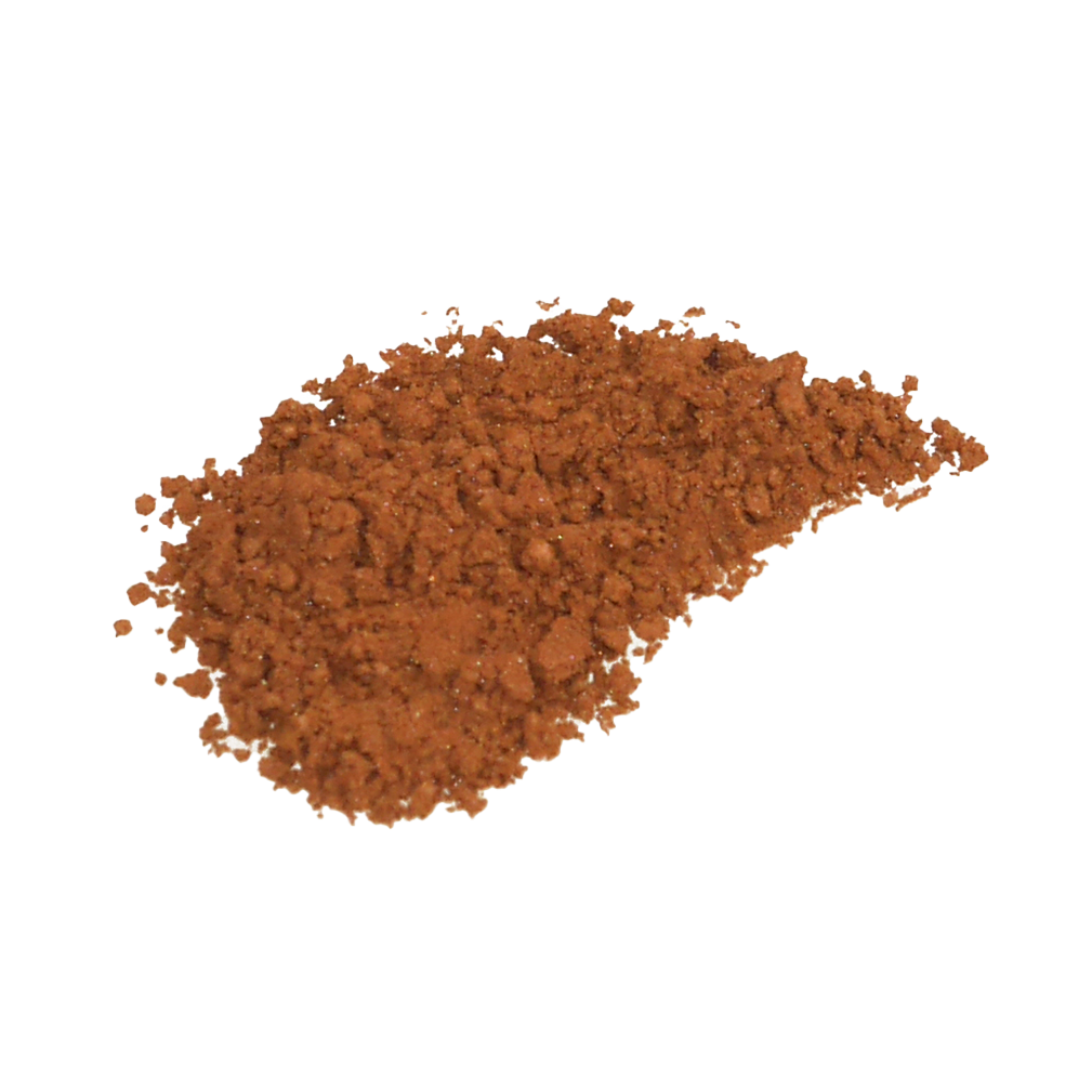 Mineral Foundation Coppercabana SPF 30 – kupferfarbenes Puder auf weißem Hintergrund – Make-up