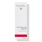 Dr. Hauschka Rosen Pflegeöl – weißes Karton 75ml, roter Streifen, weißer Hintergrund – Körperpflege