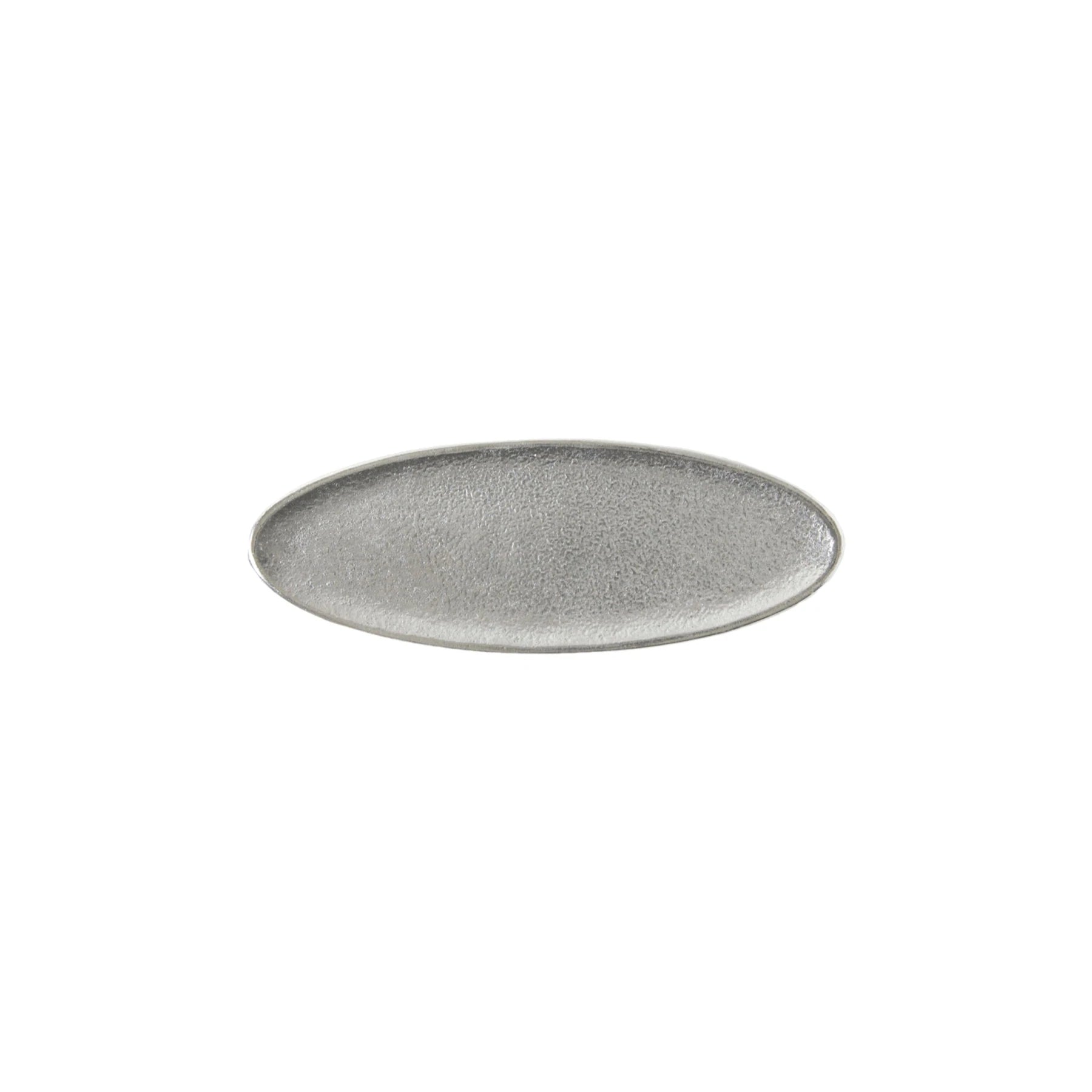 Oval Incense Tray Silver – ovales, silbernes Räucherschälchen mit strukturierter Oberfläche auf weißem Hintergrund – Raumduft