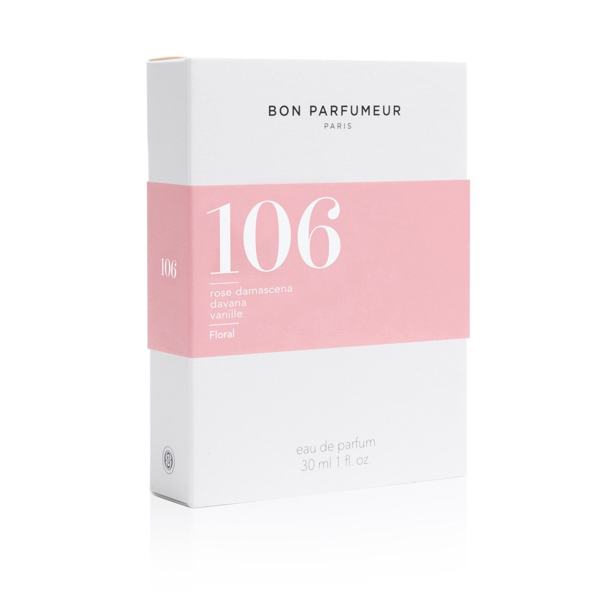 Bon Parfumeur 106 Rose Damascena – weiße Box mit rosa Band, 30ml Eau de Parfum, weißer Hintergrund – Parfüm