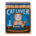 Catlover Streichhölzer – blaue Schachtel mit orangefarbenem Katzenmotiv, blauen Köpfen, weißem Hintergrund – Geschenkidee